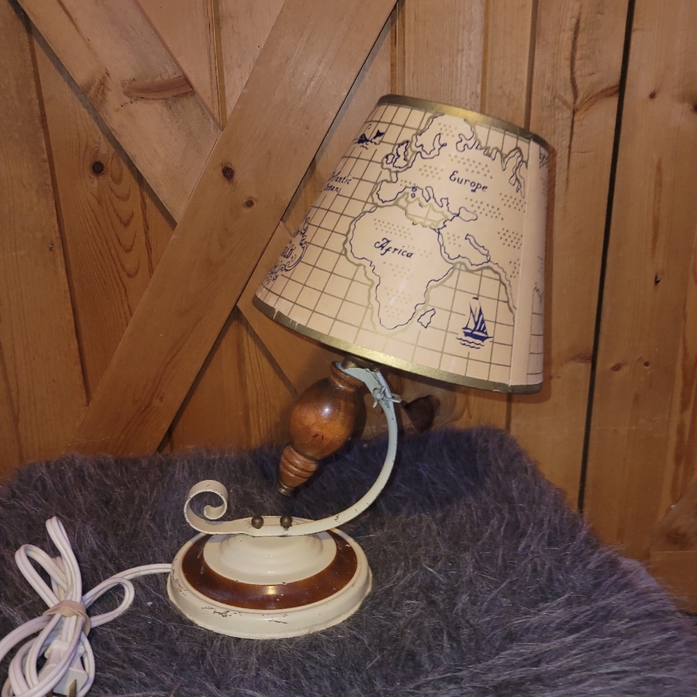 Vintage Tilt Neck Lamp With Map Shade Nautical Art Deco
